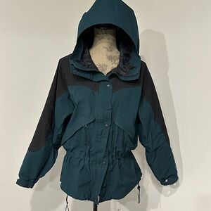 EMS green/Black goretex waterproof Hooded ski/snow Jacket Coat Size medium